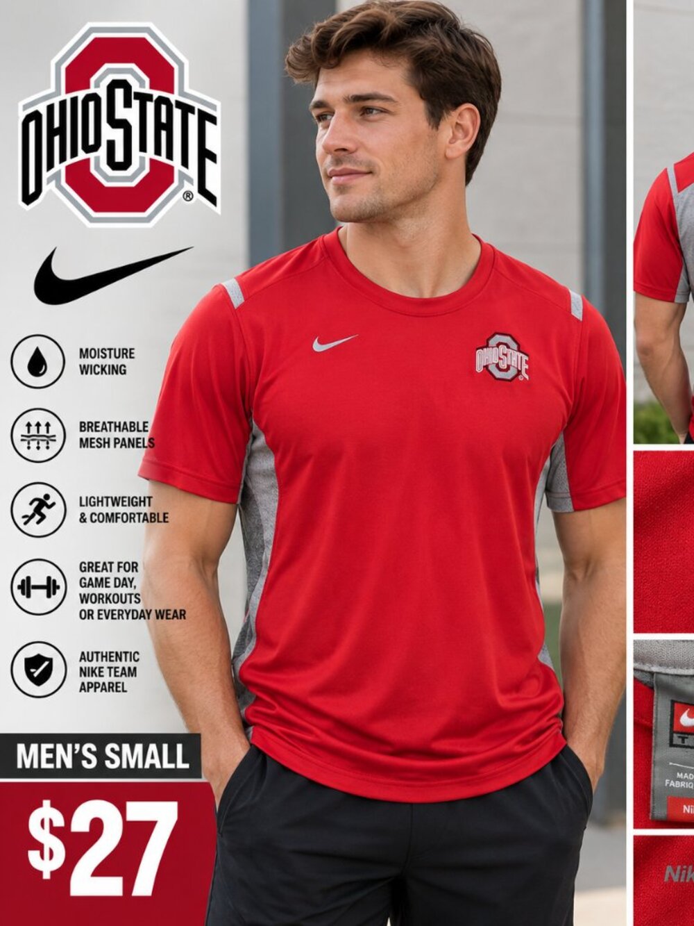 🔥🏈 NIKE OHIO STATE BUCKEYES PERFORMANCE SHIRT – MEN’S SMALL – $27 🏈🔥